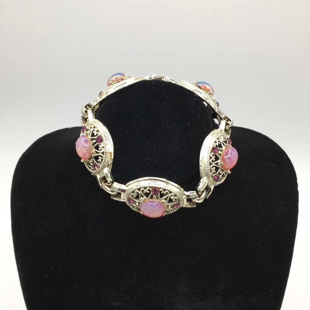 Vintage Ornate Pink and Purple Bracelet 7”